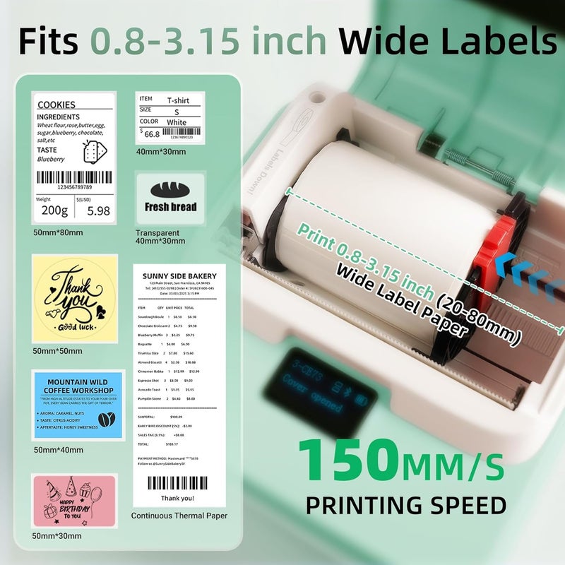 FOUGSTA Label Maker Machine with Tape, T003 Thermal Label Maker, 2 Inch Bluetooth Label Printer Compatible with Phone & PC, Sticker Printer Barcode Thermal Maker for Small Business, Home, School - Image 2